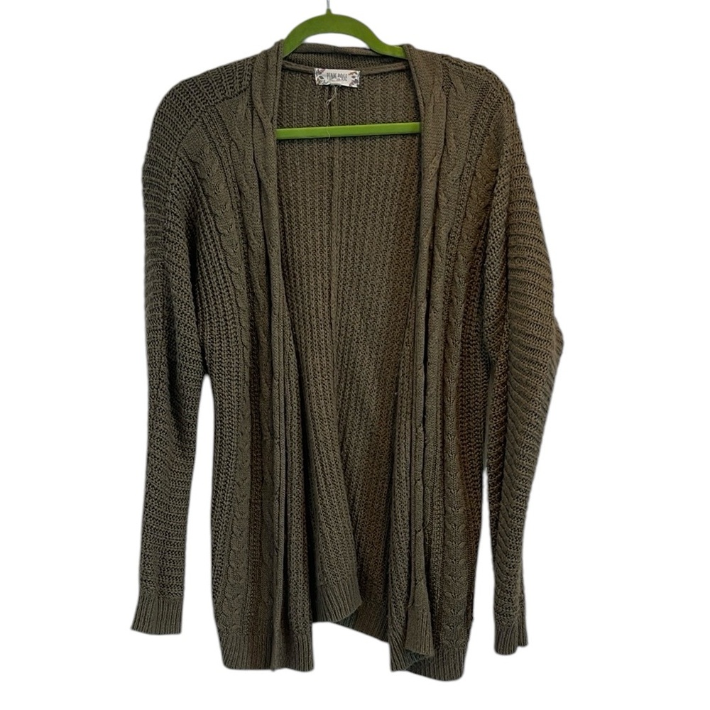 Pink Rose | Olive Green Cable Knit Cardigan